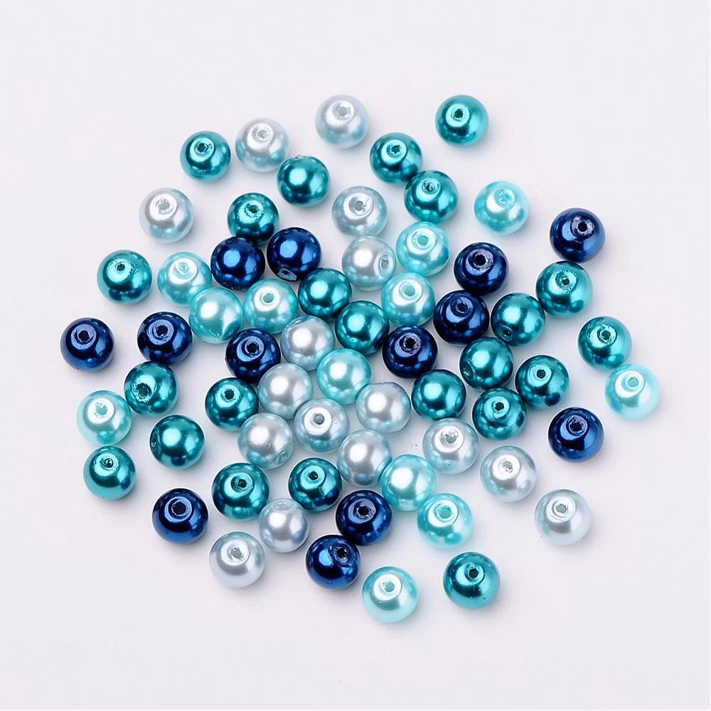 Glaspärlor, Carribean Blue, 8mm
