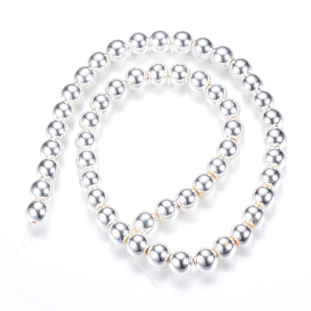 Syntetisk Hematit, Silverpläterad, 8mm