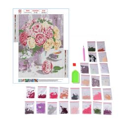 Diamond Painting Canvas, Blommor, Pink, 30x40cm