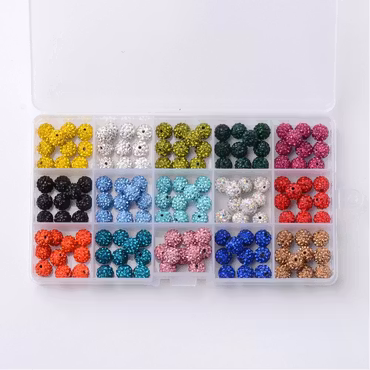 150 Strasspärlor i 15 Färger - 10mm, Hål 1,5mm