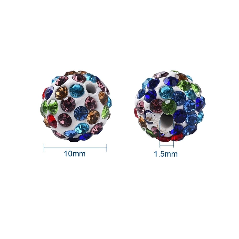 20 Strasspärlor i 10 Färger - 10mm, Hål 1,5mm