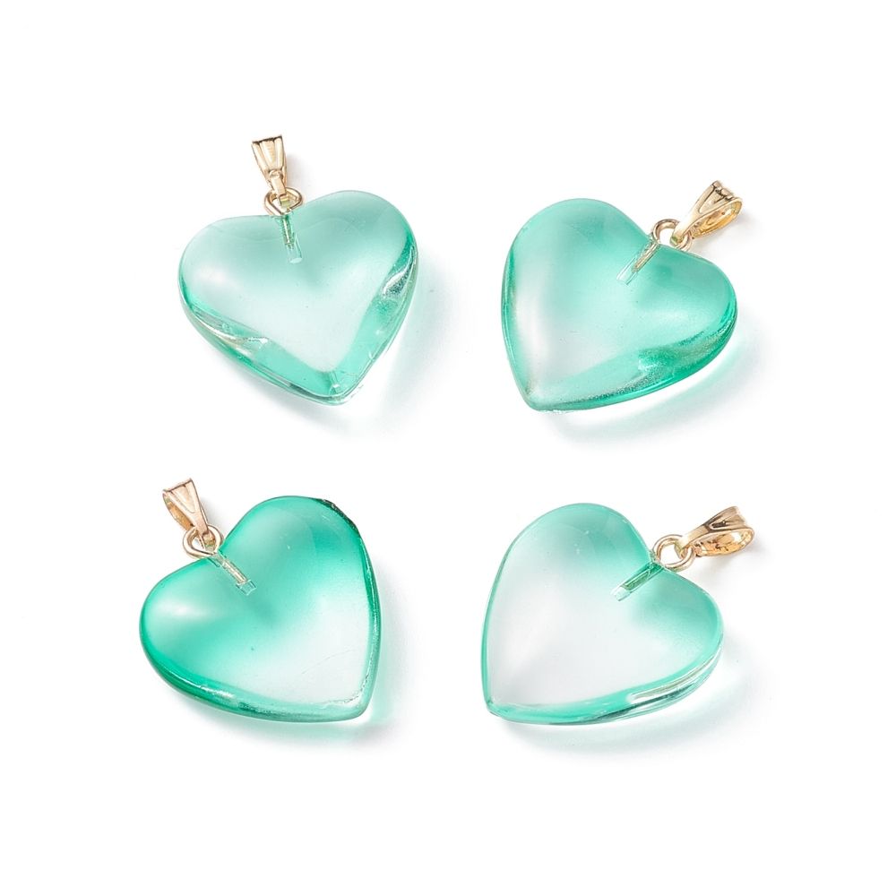Hänge, Hjärta i glas, Aquamarine, 5st