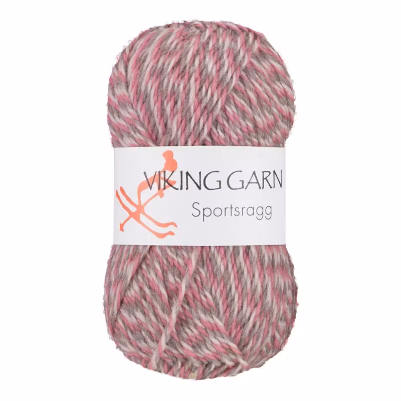 Garn Sportsragg, 50g, Rosa/Grå, 584