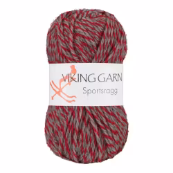 Garn Sportsragg, 50g, Grå/Röd, 560