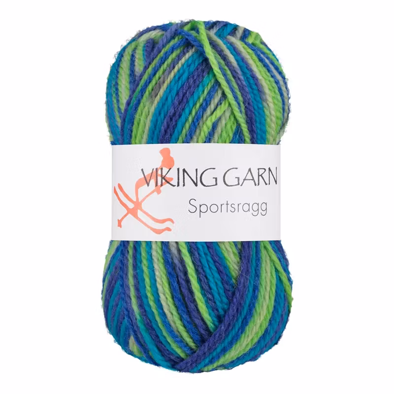 Garn Sportsragg, 50g, Flerfärgad Blå/Grön, 552
