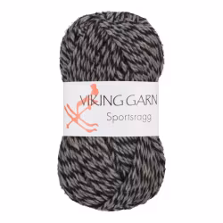 Garn Sportsragg, 50g, Grå/Svart, 540