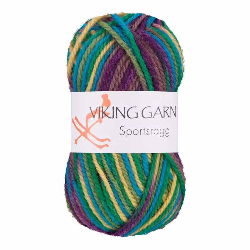 Garn Sportsragg, 50g, Flerfärgad Grön/Lila, 592