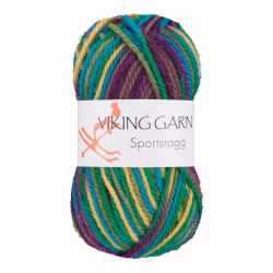 Garn Sportsragg, 50g, Flerfärgad Grön/Lila, 592