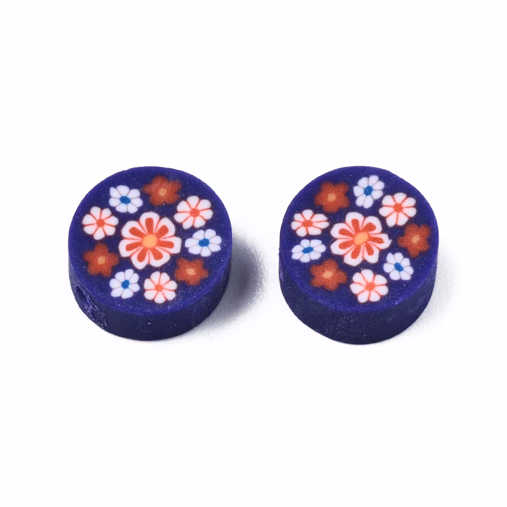 Polymerlerpärlor, Blomma, Indigo, 50 Stycken