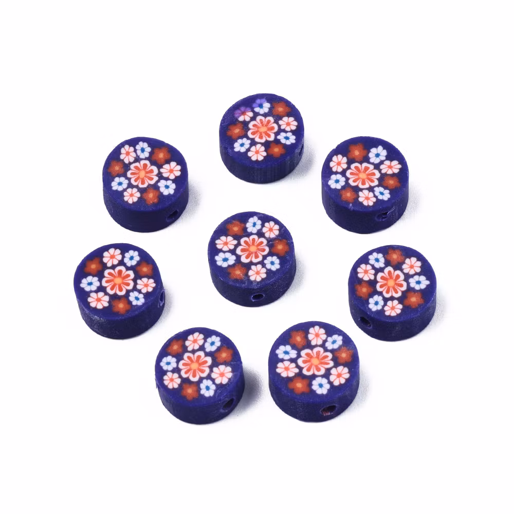 Polymerlerpärlor, Blomma, Indigo, 50 Stycken