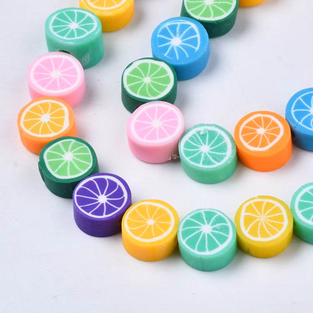 Polymerlerpärlor, Lemon, Mixade färger, 40 st