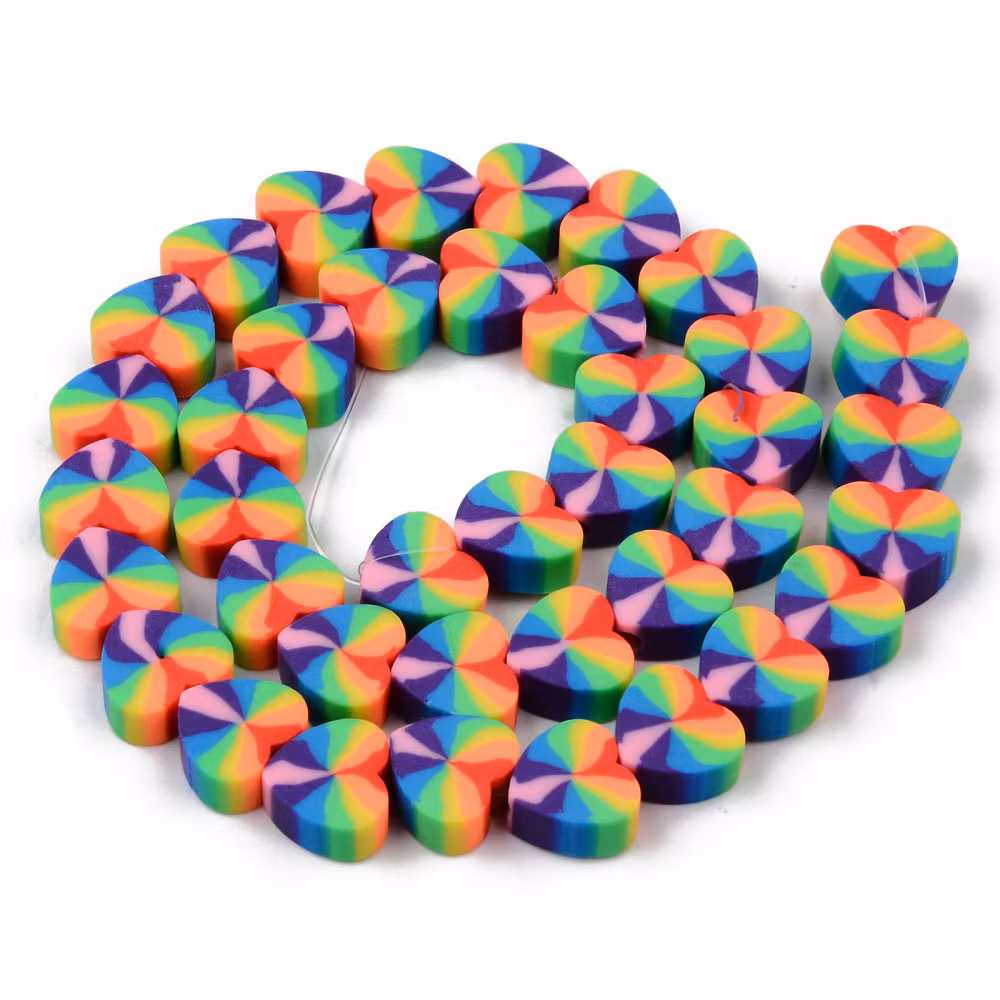 Polymerlerpärlor, Hjärtan, Colorful, Ca: 40 st