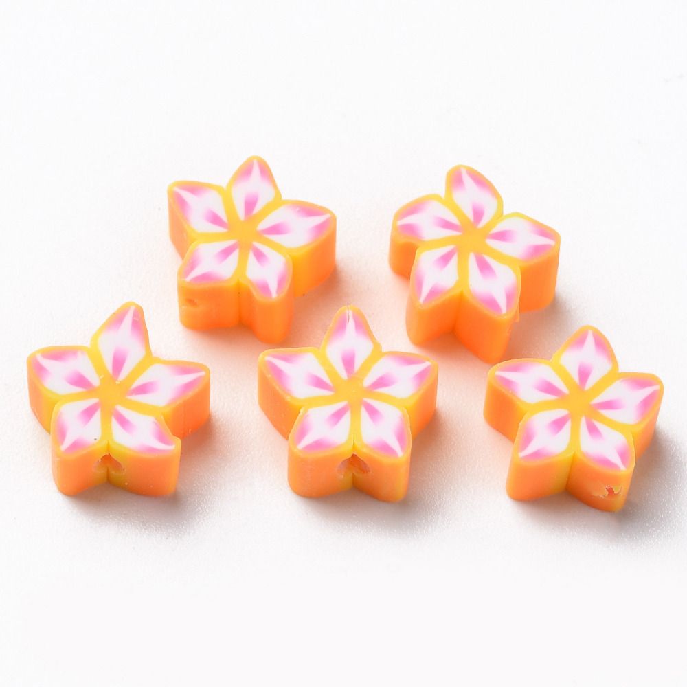 Polymerlerpärlor, Blomma, Orange, 50 st