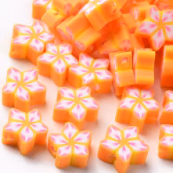Polymerlerpärlor, Blomma, Orange, 50 st