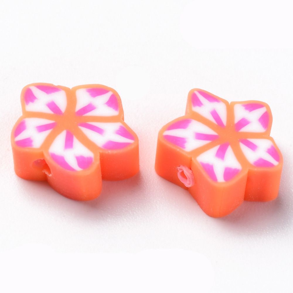 Polymerlerpärlor, Blomma, Orange Red, 50 st