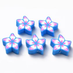 Polymerlerpärlor, Blomma, Dodger Blue, 50 st