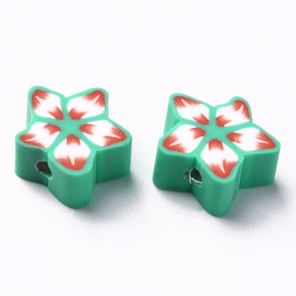 Polymerlerpärlor, Blomma, Medium Sea Green, 50 st