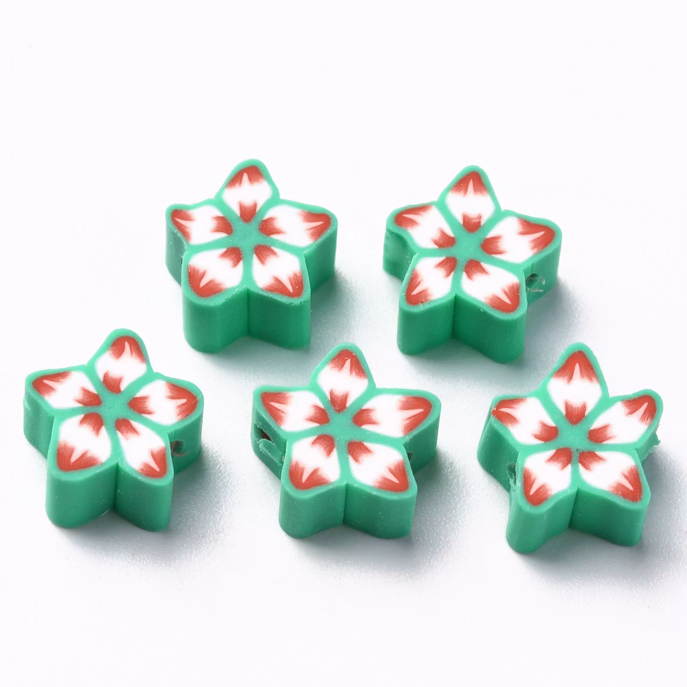 Polymerlerpärlor, Blomma, Medium Sea Green, 50 st