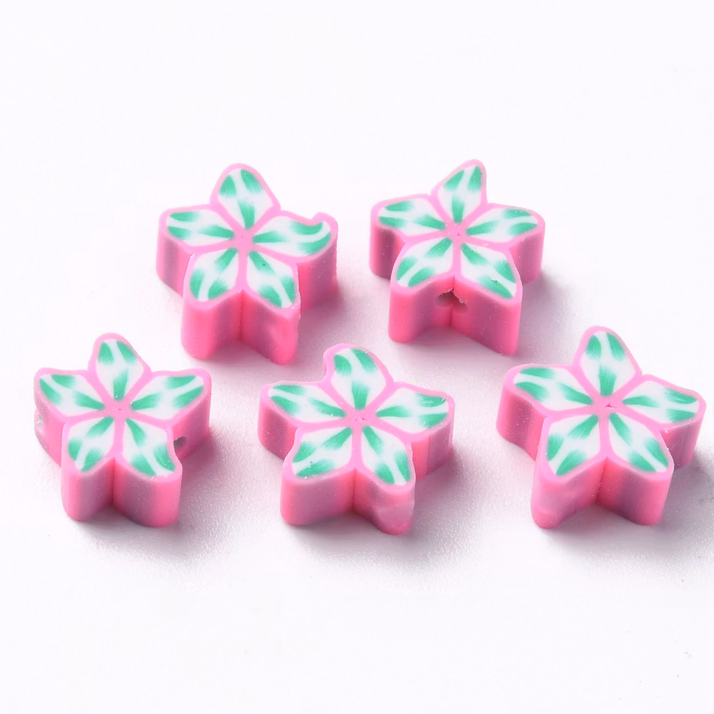 Polymerlerpärlor, Blomma, Hot Pink, 50 st