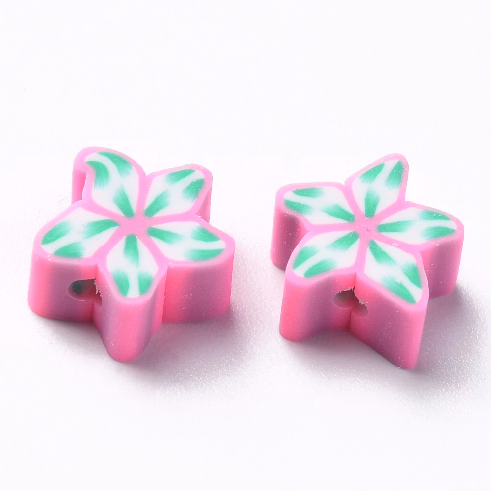 Polymerlerpärlor, Blomma, Hot Pink, 50 st