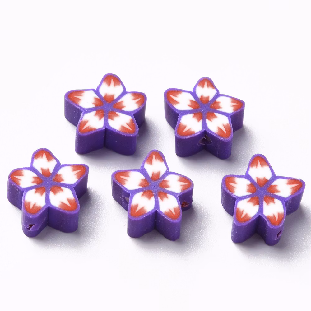 Polymerlerpärlor, Blomma, Indigo, 50 st