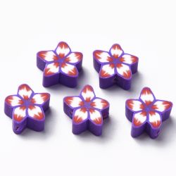 Polymerlerpärlor, Blomma, Indigo, 50 st