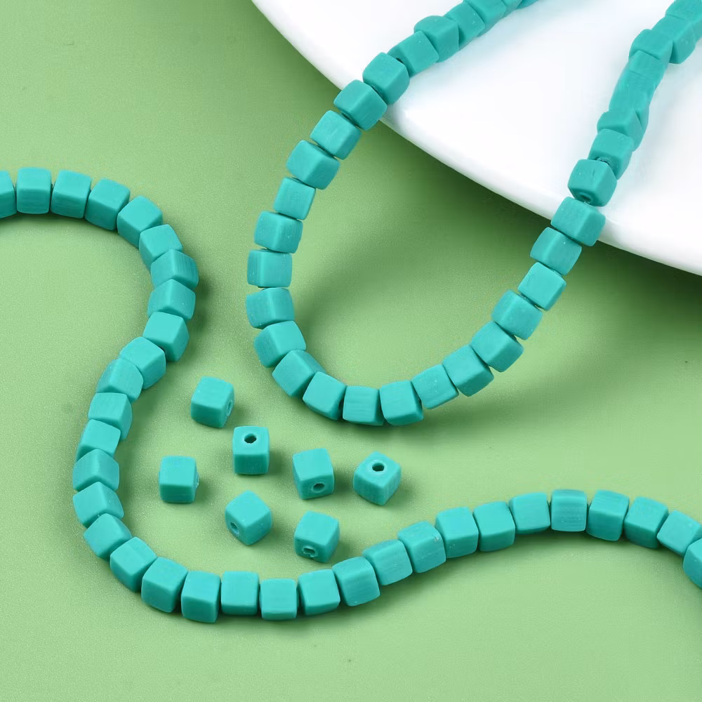 Polymerlerpärlor, Kuber, Light Sea Green, 89~91 st