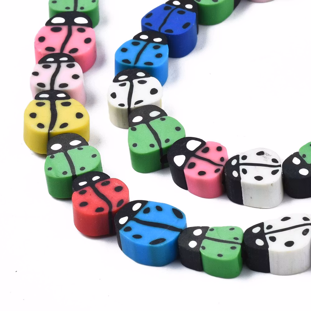 Polymerlerpärlor, Nyckelpiga, Colorful, 38-40st