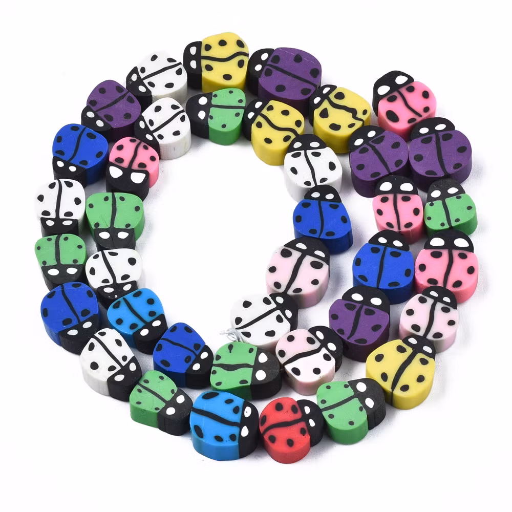 Polymerlerpärlor, Nyckelpiga, Colorful, 38-40st