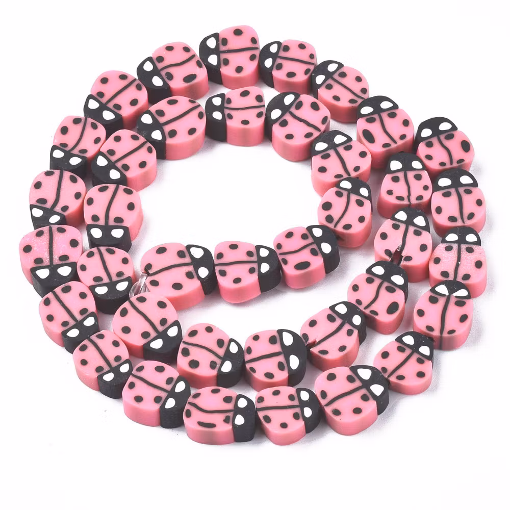Polymerlerpärlor, Nyckelpiga, Light Coral, 38-40st