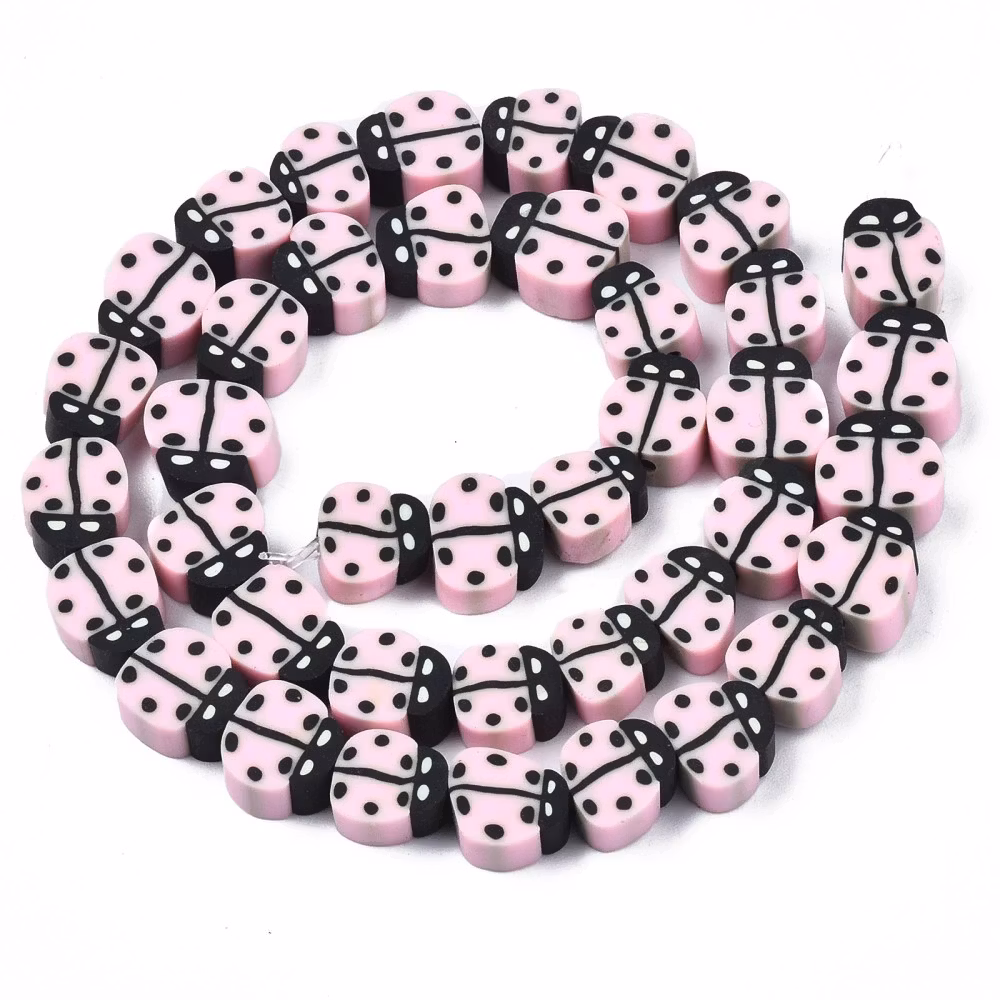 Polymerlerpärlor, Nyckelpiga, Pink, 38-40st