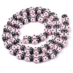 Polymerlerpärlor, Nyckelpiga, Pink, 38-40st