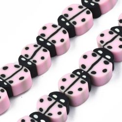 Polymerlerpärlor, Nyckelpiga, Pink, 38-40st
