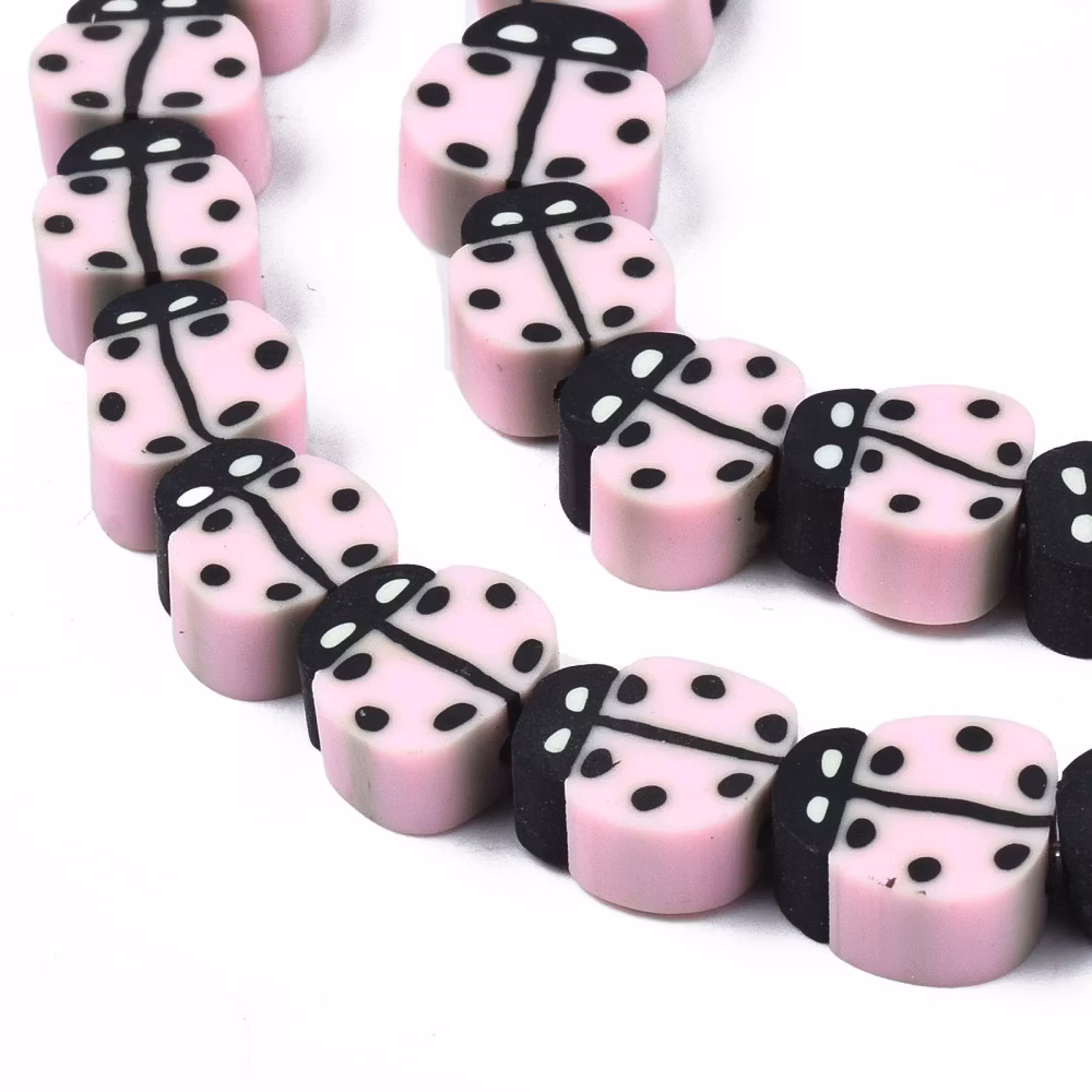 Polymerlerpärlor, Nyckelpiga, Pink, 38-40st
