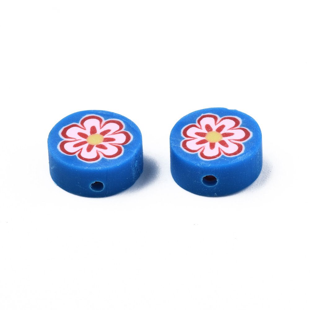 Polymerlerpärlor, Blomma, Dodger Blue, 50 Stycken