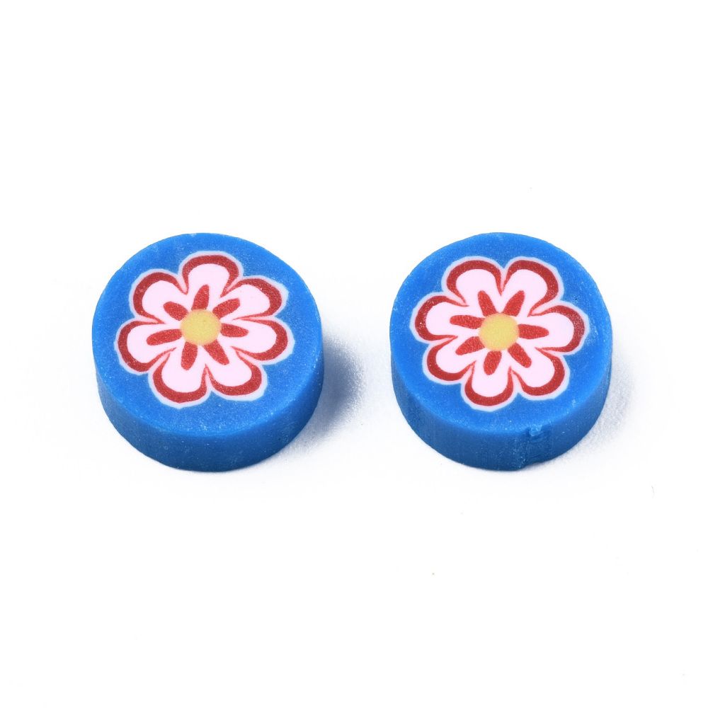 Polymerlerpärlor, Blomma, Dodger Blue, 50 Stycken