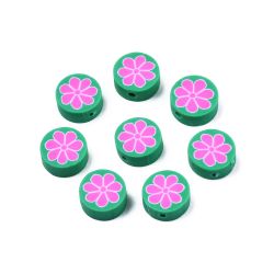 Polymerlerpärlor, Blomma, Sea Green, 50 Stycken