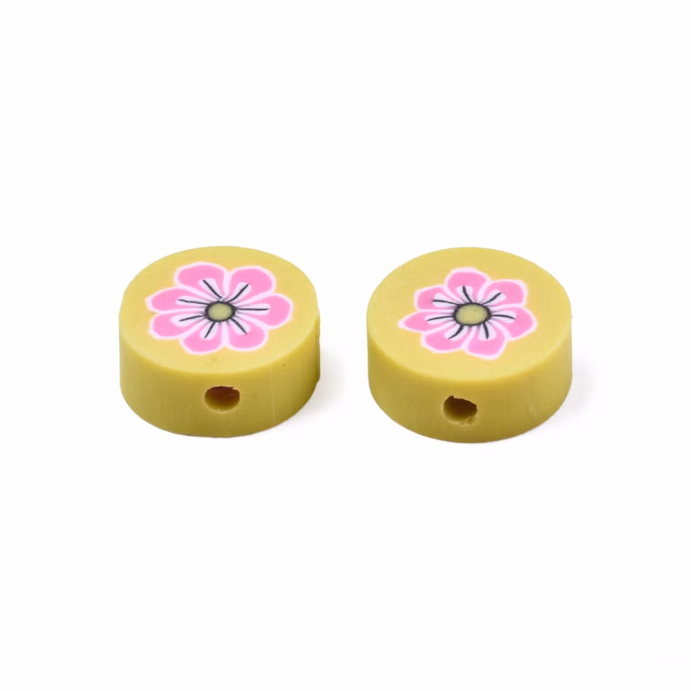 Polymerlerpärlor, Blomma, Yellow, 50 Stycken
