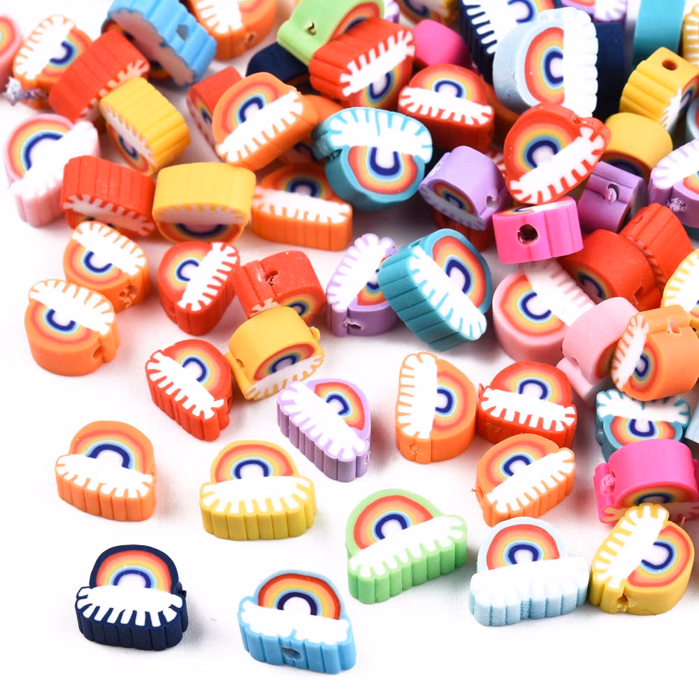 Polymerlerpärlor, Regnbåge, Mixed Color, 50 Stycken