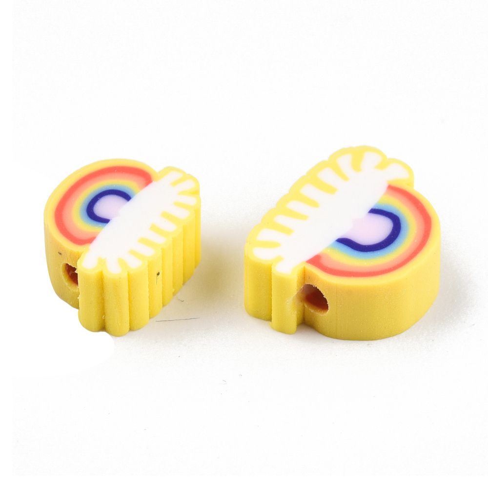 Polymerlerpärlor, Regnbåge, Yellow, 50 Stycken
