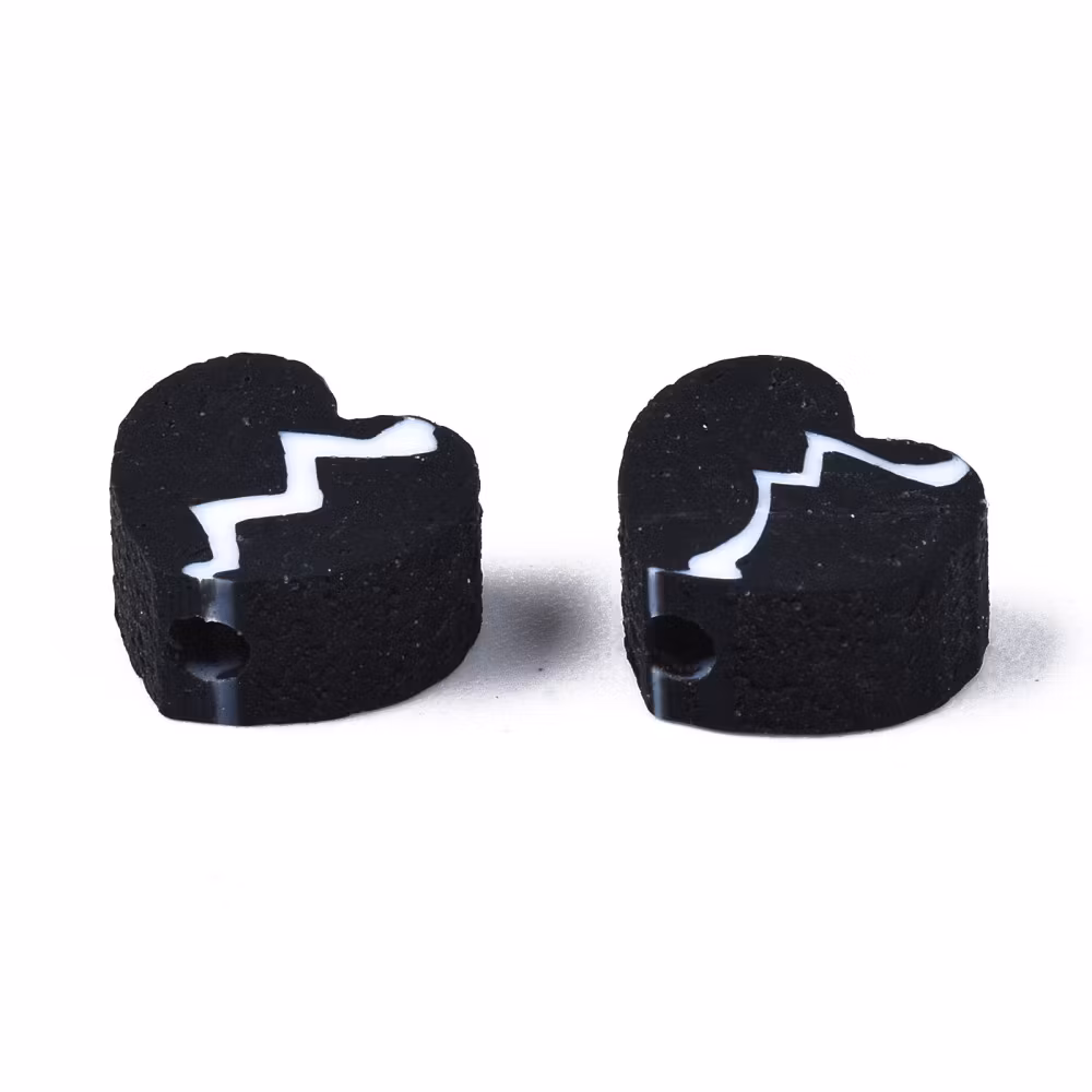Polymerlerpärlor, Hjärtan, Black, 50 Stycken