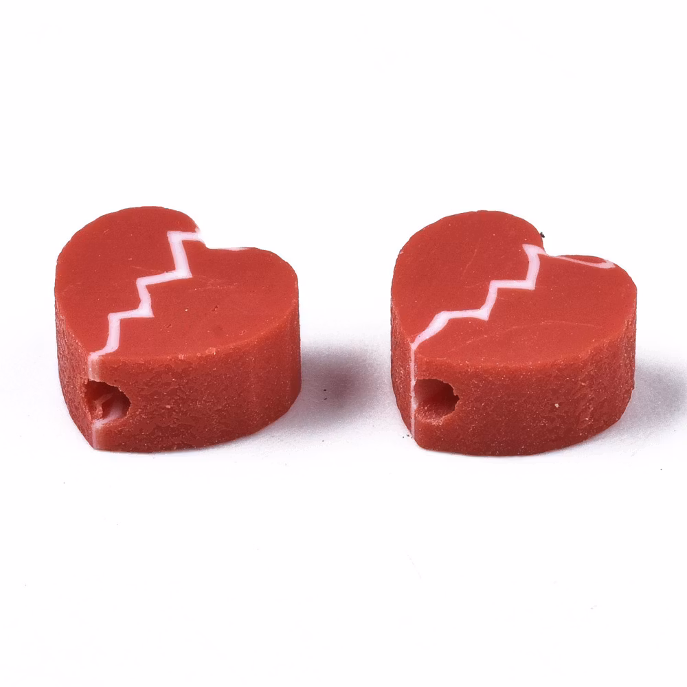 Polymerlerpärlor, Hjärtan, FireBrick, 50 Stycken