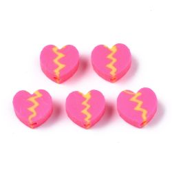 Polymerlerpärlor, Hjärtan, Hot Pink, 50 Stycken