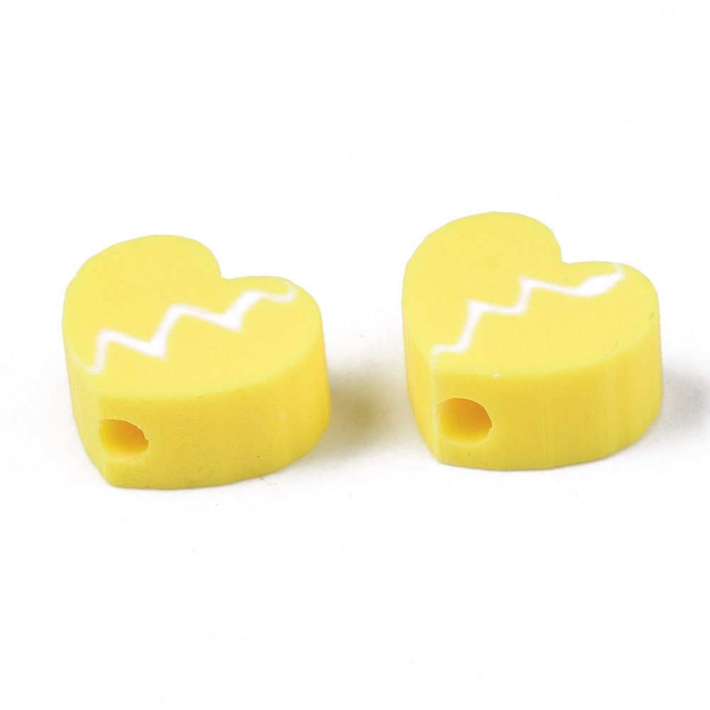 Polymerlerpärlor, Hjärtan, Yellow, 50 Stycken