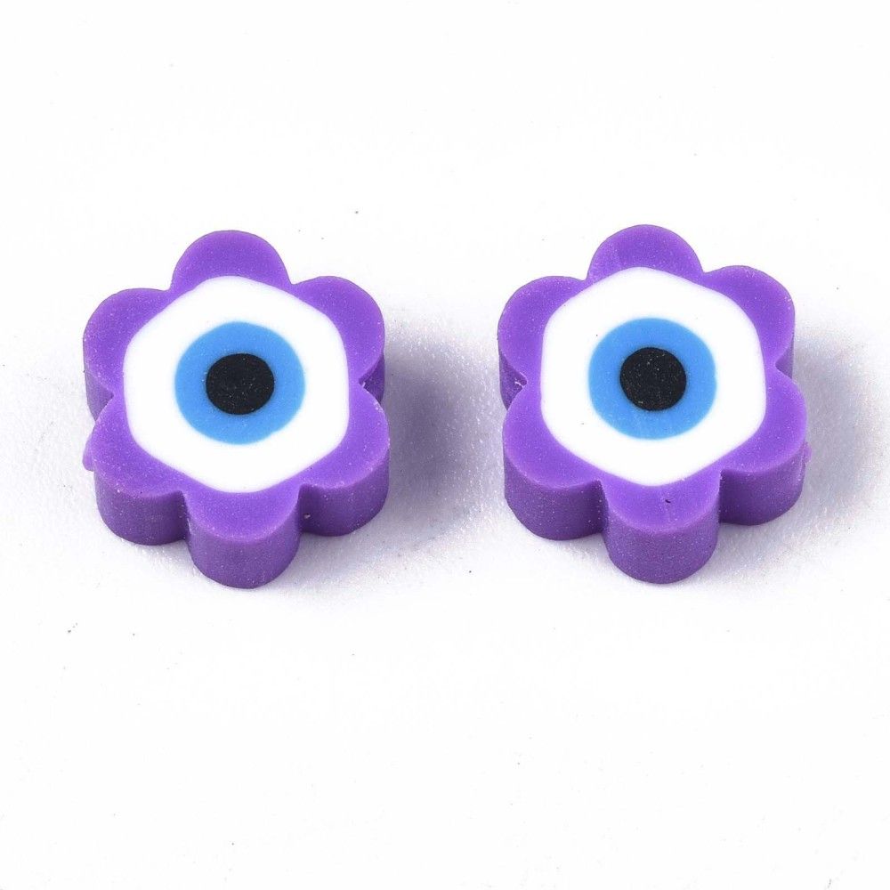 Polymerlerpärlor, Blomma med öga, Blue Violet, 50 St