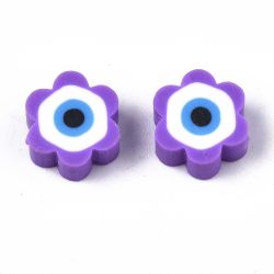 Polymerlerpärlor, Blomma med öga, Blue Violet, 50 St
