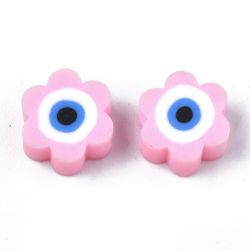 Polymerlerpärlor, Blomma med öga, Pearl Pink, 50 St