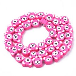 Polymerlerpärlor, Björn, Hot Pink, 37-40 st
