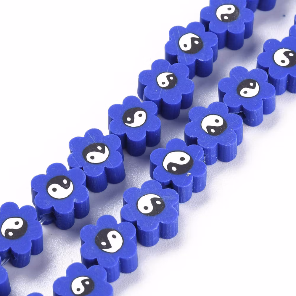 Polymerlerpärlor, Flower, Yin Yang, Medium Blue, Ca: 40 st