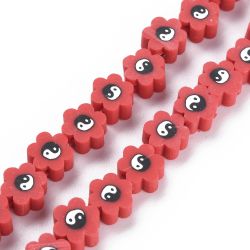Polymerlerpärlor, Flower, Yin Yang, FireBrick, Ca: 40 st